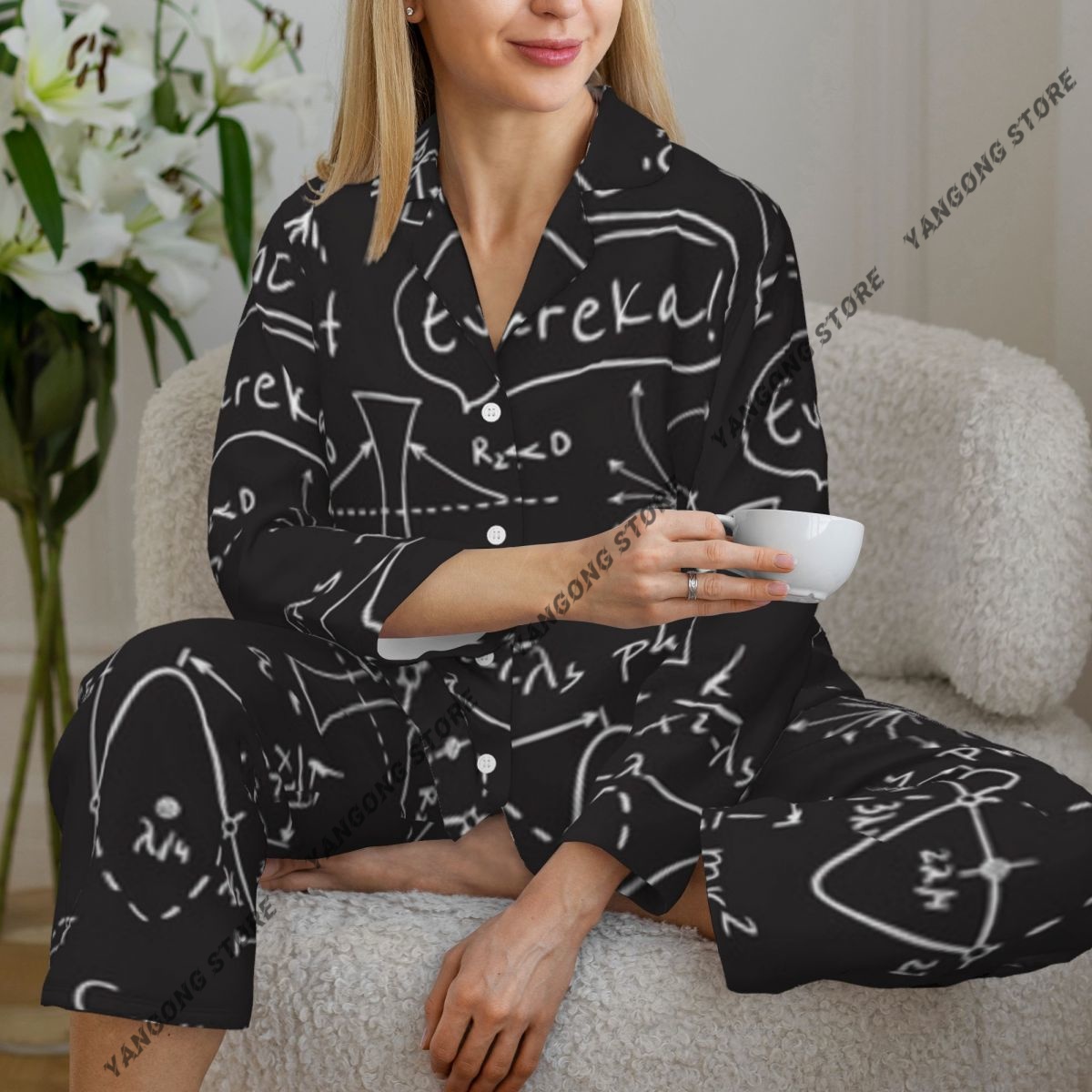 Monochrome Suit Set - Pakaian Tidur Wanita Piyama Sains Ilmiah