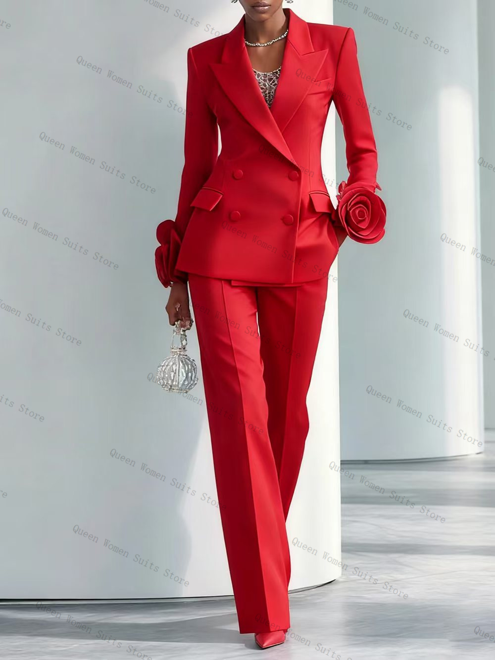 Women'S Formal Wear Wedding Guest - Setelan Jas Wanita Merah Mewah 2