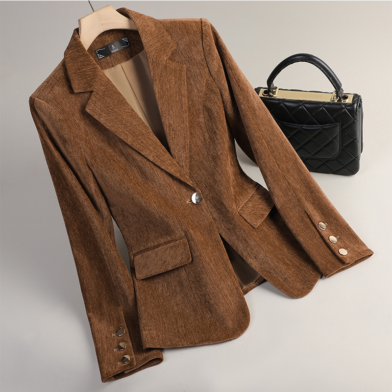 Women'S Formal Wear Jackets - Blazer Beludru Emas Kuning Wanita Musim