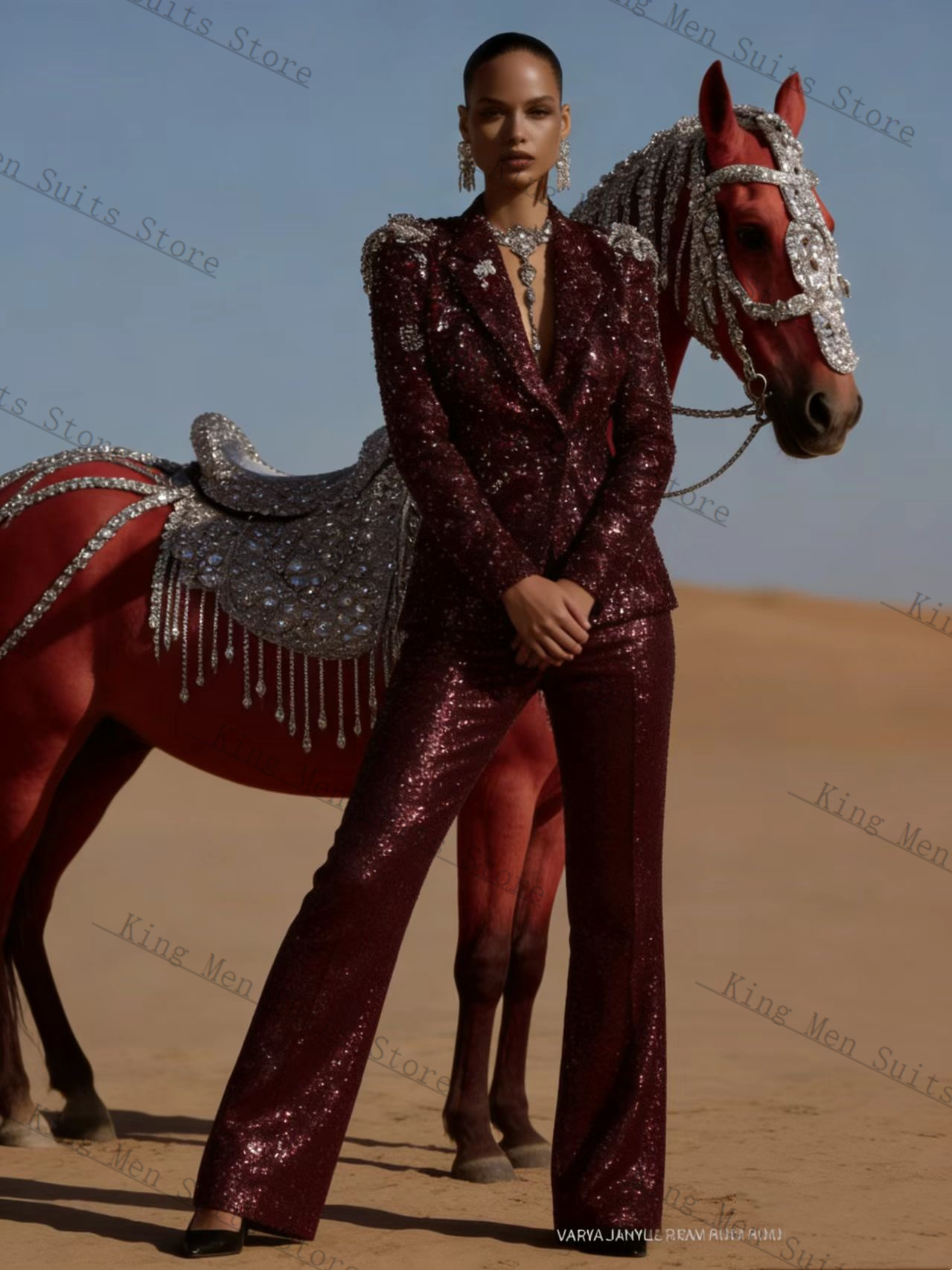 Women'S Formal Wear Wedding Guest - Setelan Wanita Berkilau Burgundy 2 Potong