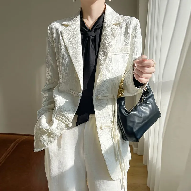 Women'S Formal Wear Jackets - Jaket Blazer Wanita Putih Bertekstur Kerah