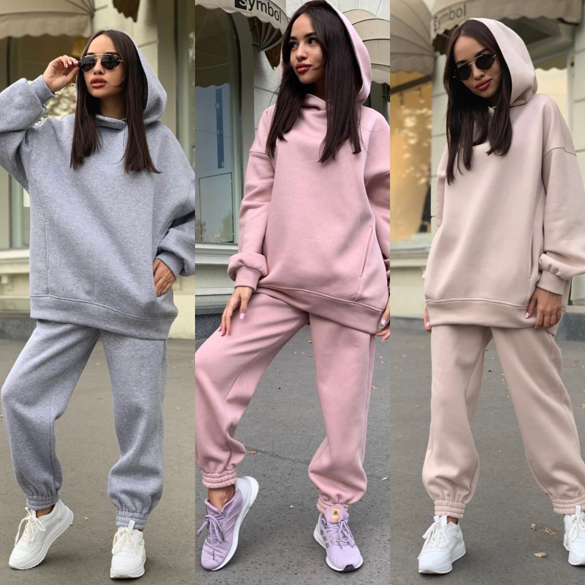 Monochrome Suit Set - Set Hoodie Monokrom Berkerudung Kasual Gaya