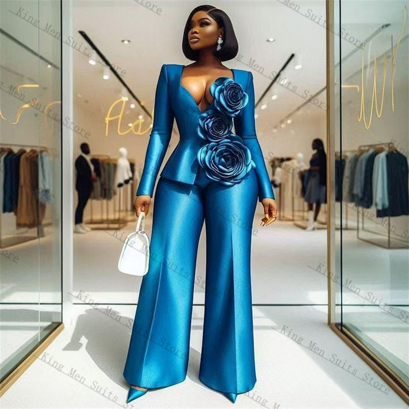 Women'S Formal Wear Wedding Guest - Set Setelan Wanita Satin Biru 2