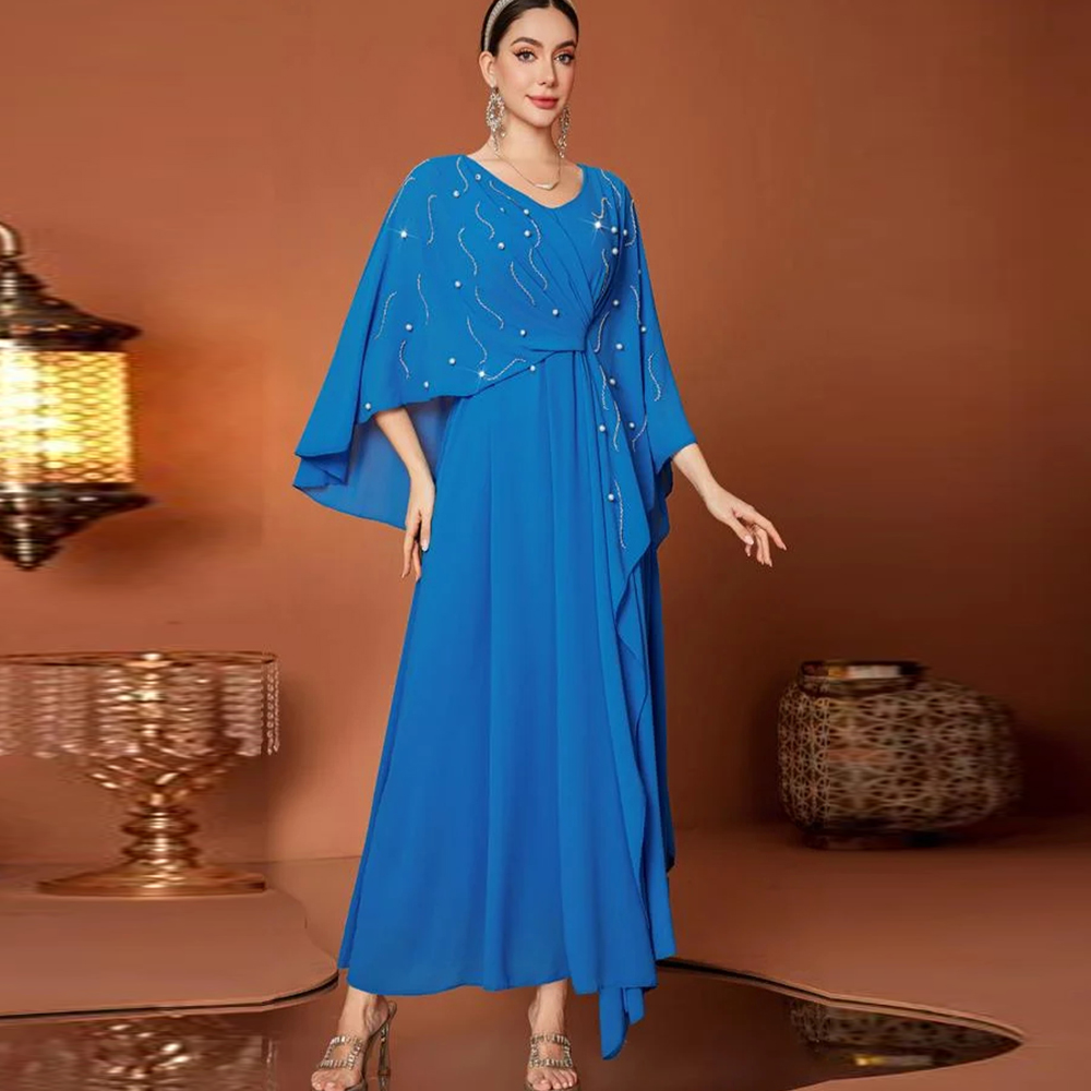 Women'S Formal Wear Wedding Guest - Gaun Malam Mewah V-neck Lengan Cape