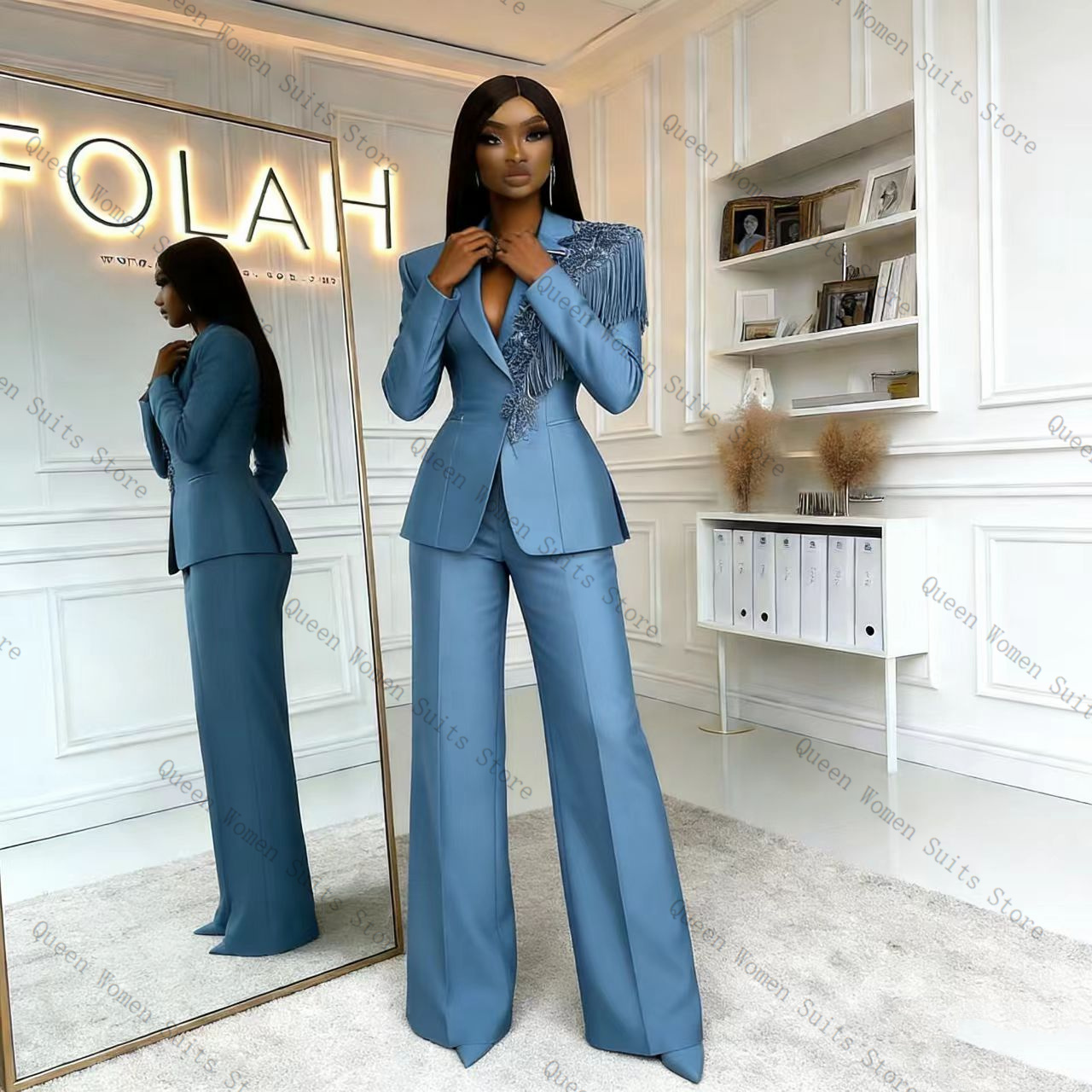 Setelan Celana Wanita Biru Rum - Women'S Formal Wear Jackets ulasan dan harga