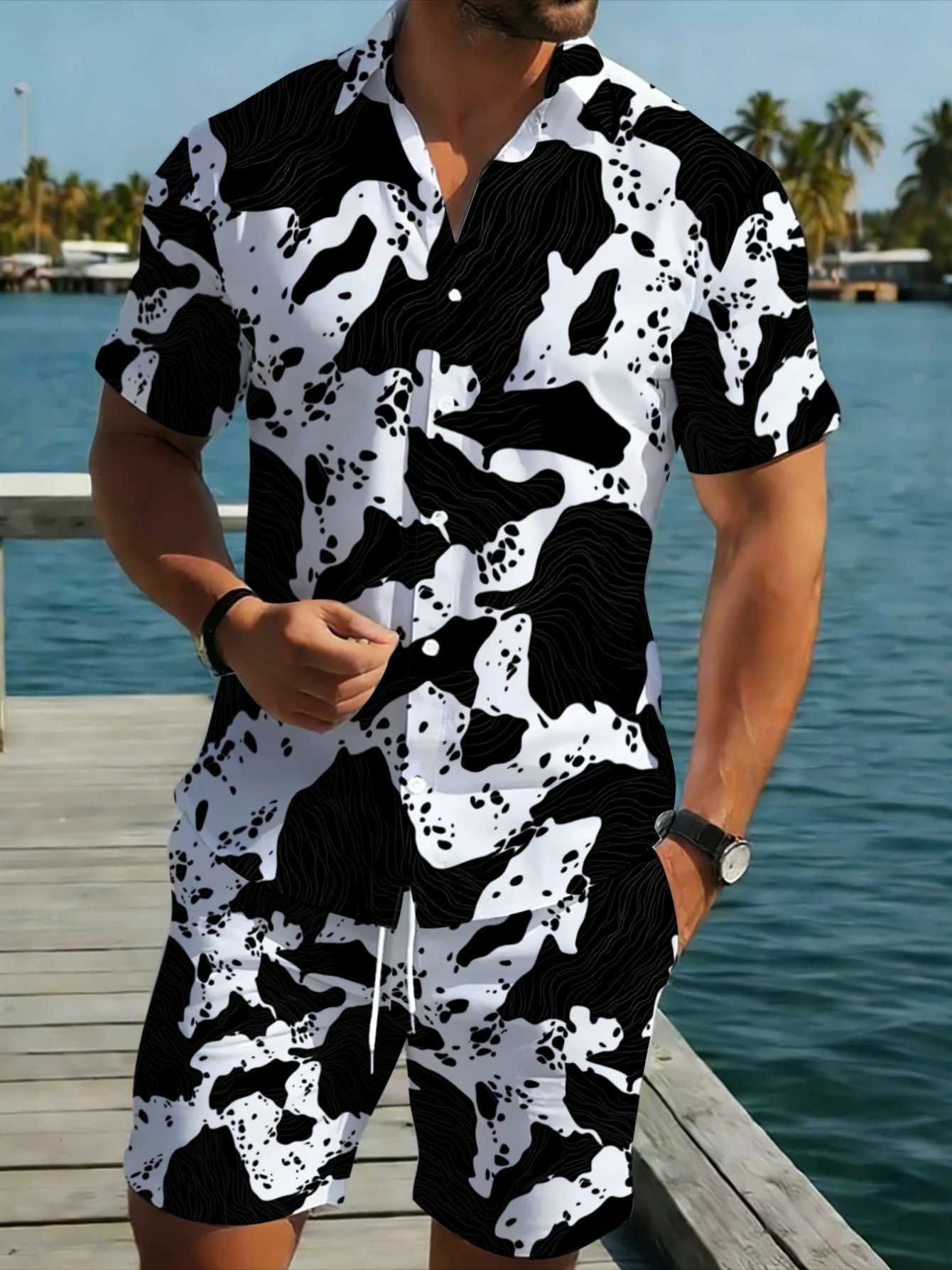 Setelan Pria Motif Kamuflase A - Monochrome Suit Set ulasan dan harga