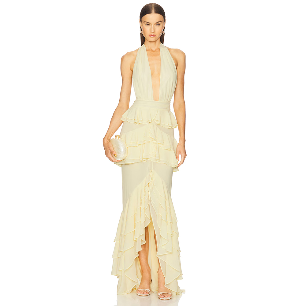 Gaun Malam Maxi dengan Kerah V - Women'S Formal Wear Wedding Guest ulasan dan harga