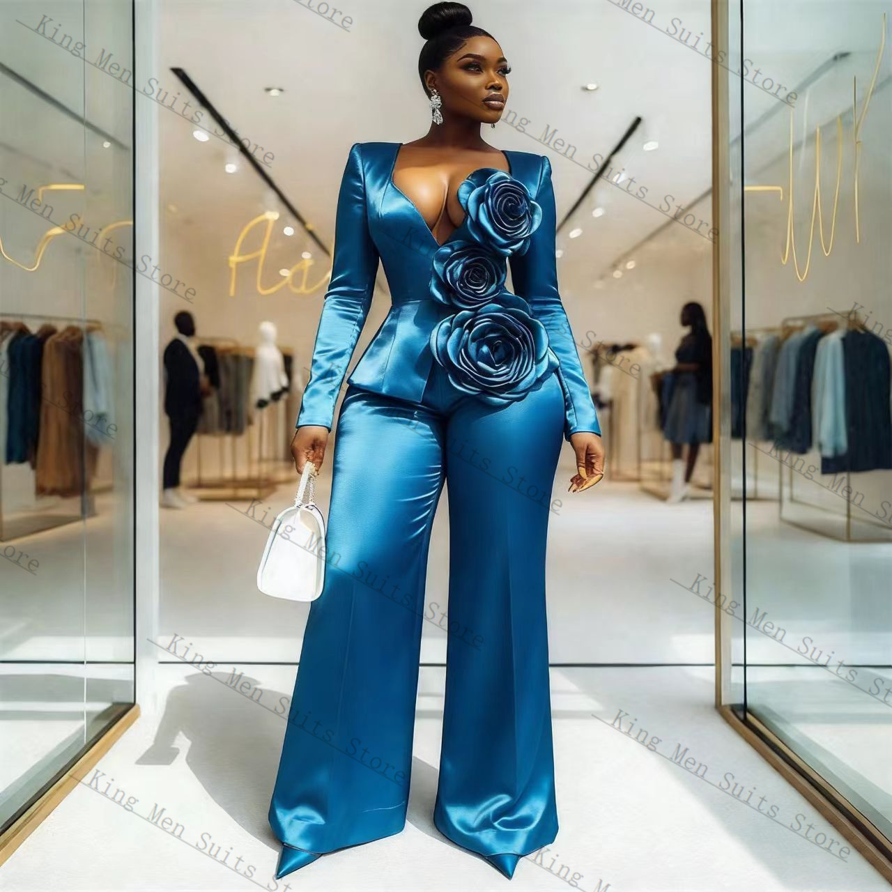 Set Setelan Wanita Satin Biru  - Women'S Formal Wear Wedding Guest ulasan dan harga