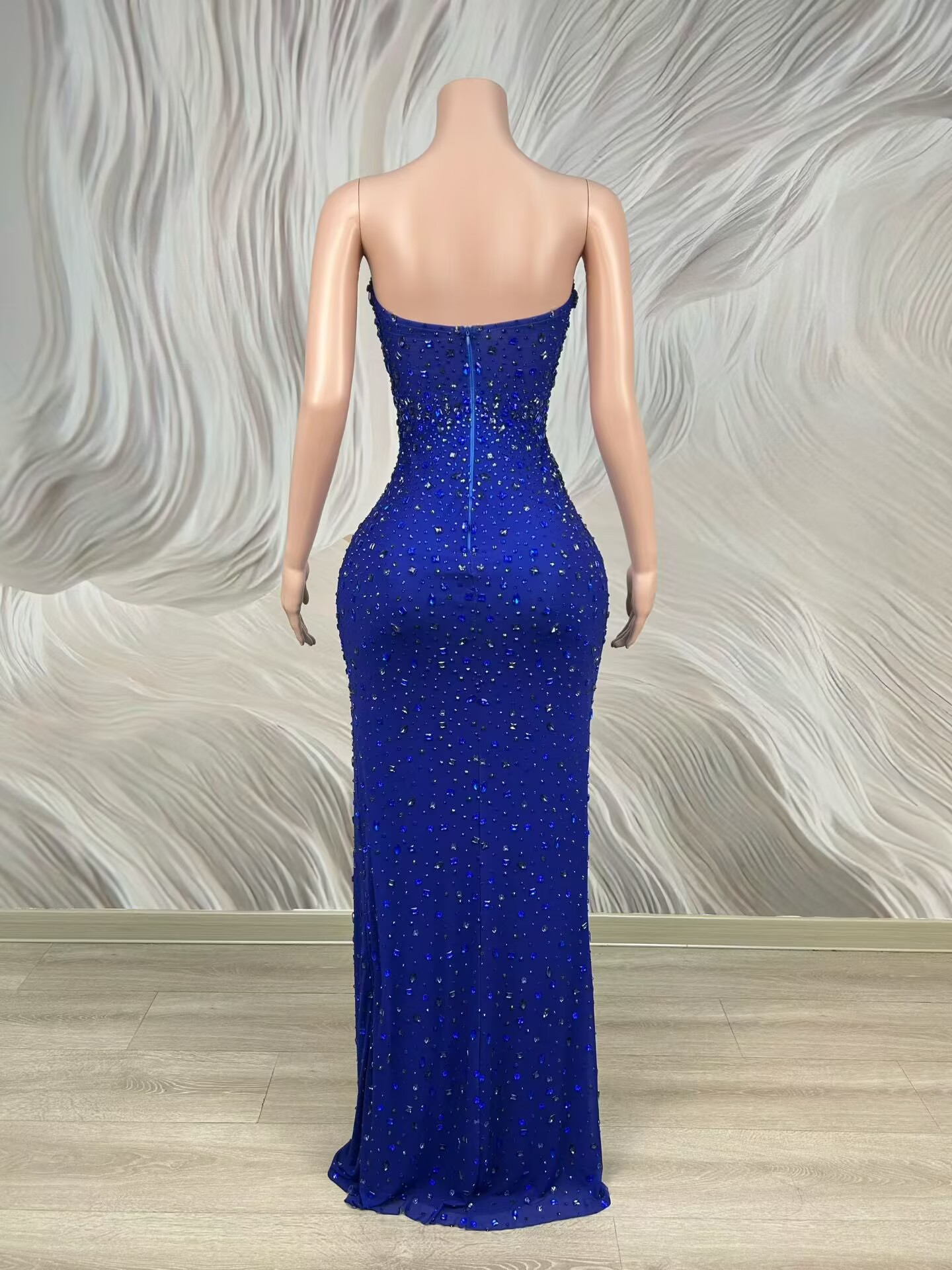 Gaun Malam Tanpa Tali Biru Ber - Women Luxury Formal Wear ulasan dan harga